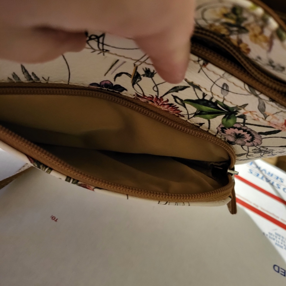 MultiSac Floral Crossbody/shoulder Bag Bag in Cream with Brown Trim - Picture 9 of 11